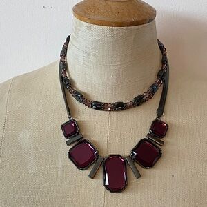 Costume Purple stone & black metal Necklace + magnetic hematite choker necklace.